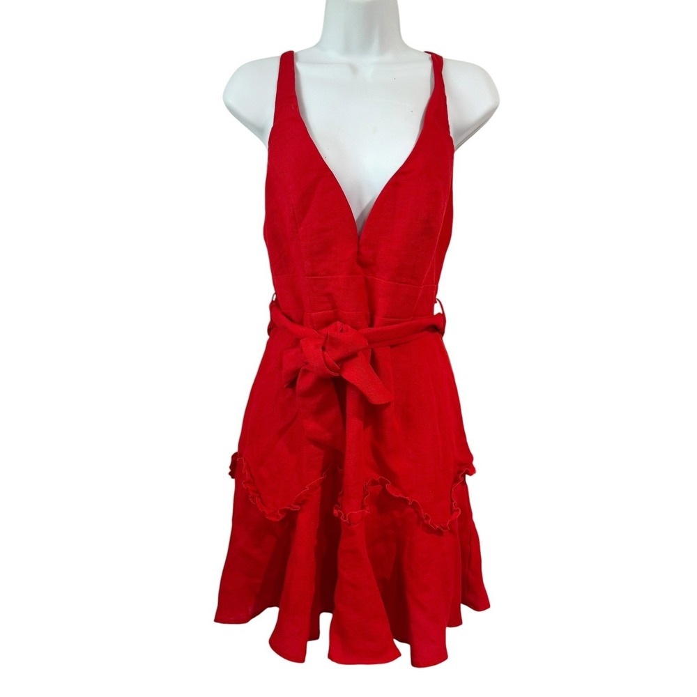 Selfie Leslie Khandi Wrap Ruffle Dress Red Women Medium